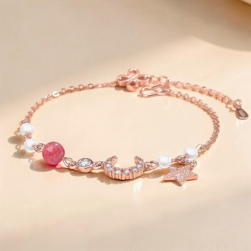 ATELIER-TIBET – Bracelet Lune et Étoile Perle – Lune Rose
