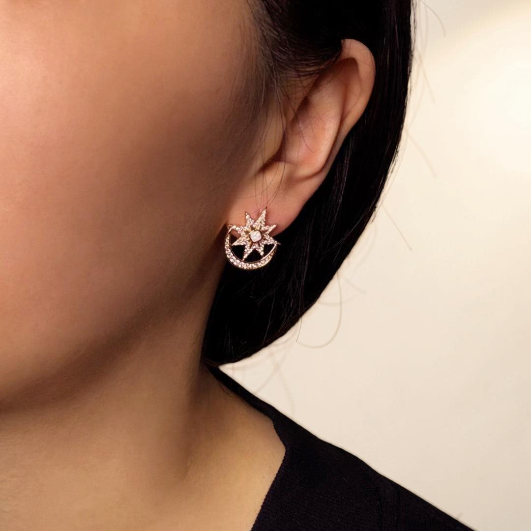 ATELIER-TIBET – Boucles d'Oreilles Opale – Lune Étoilée