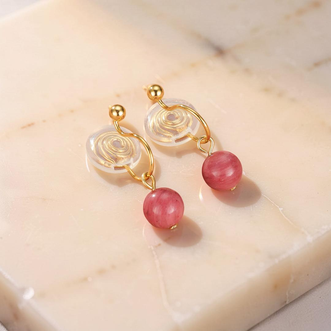 ATELIER-TIBET – Boucles d’Oreilles Rhodonite – Éclat Doux