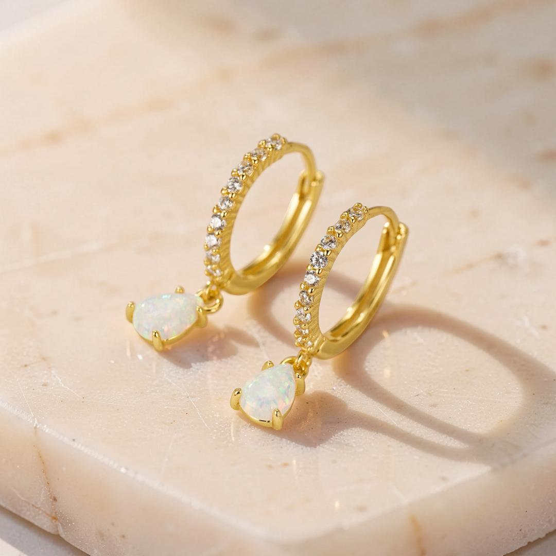 ATELIER-TIBET – Boucles d'oreilles Opale – Goutte Solaire, Argent Plaqué Or