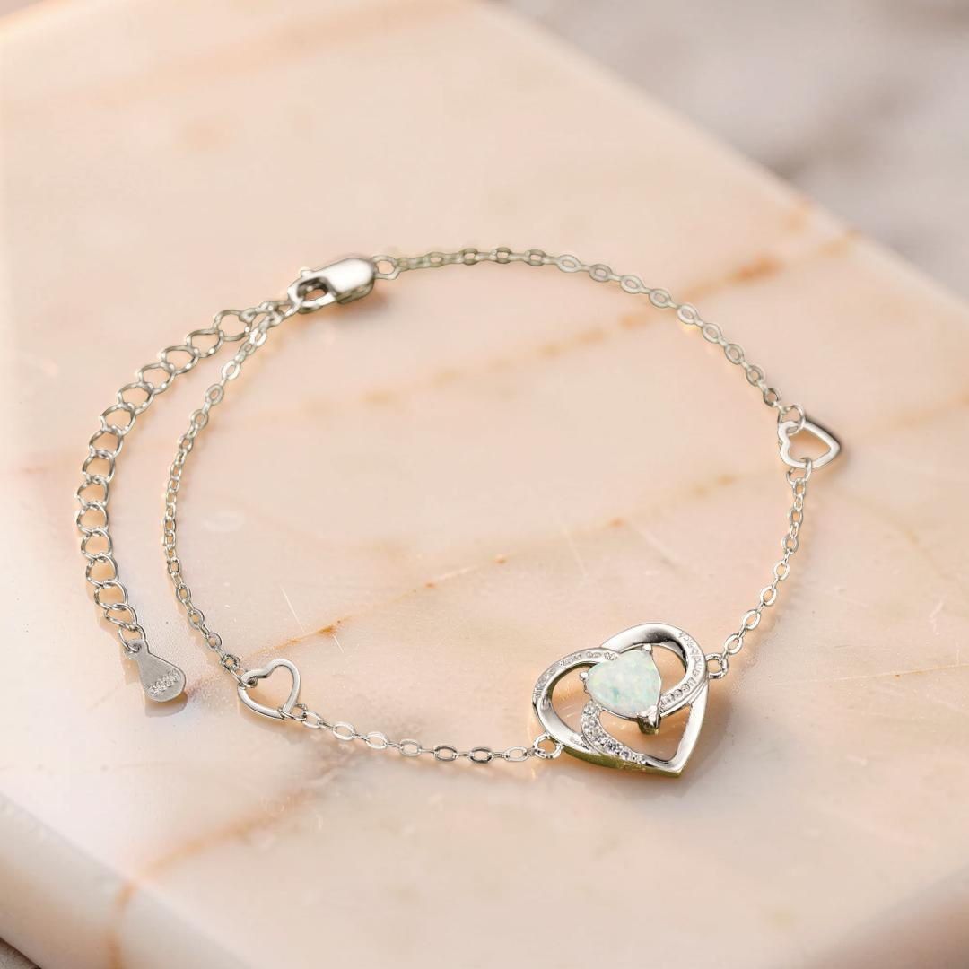 ATELIER-TIBET – Bracelet Opale – Cœur Éternel, Argent