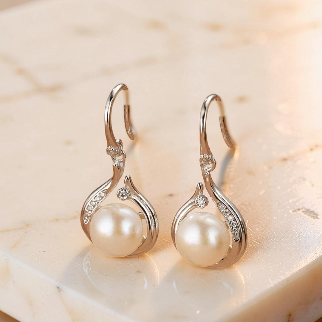 ATELIER-TIBET – Boucles d'Oreilles Perle – Goutte Royale, Argent
