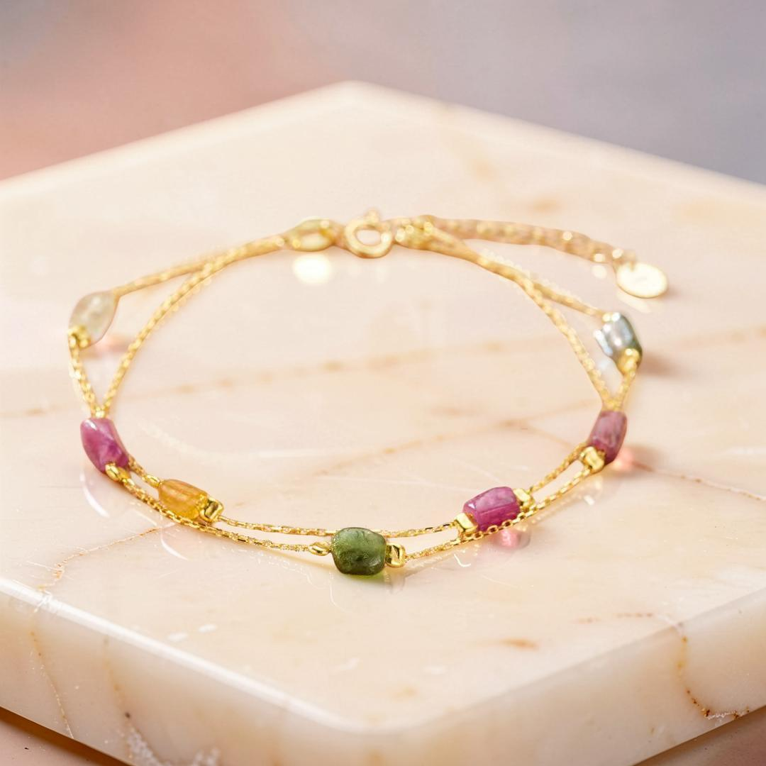 ATELIER-TIBET – Bracelet Tourmaline – Cristaux Bruts, Argent Plaqué Or