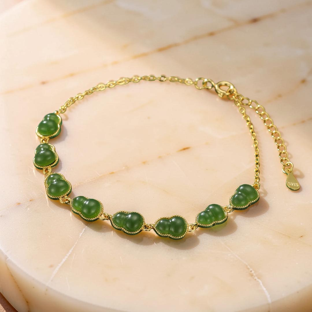 ATELIER-TIBET – Bracelet Jade – Fortune Éternelle, Argent Plaqué Or