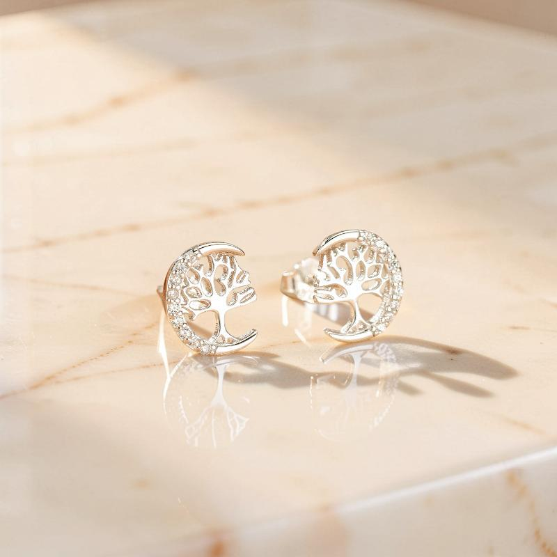 ATELIER-TIBET – Boucles d'oreilles Arbre de Vie – Arbre Céleste, Argent S925