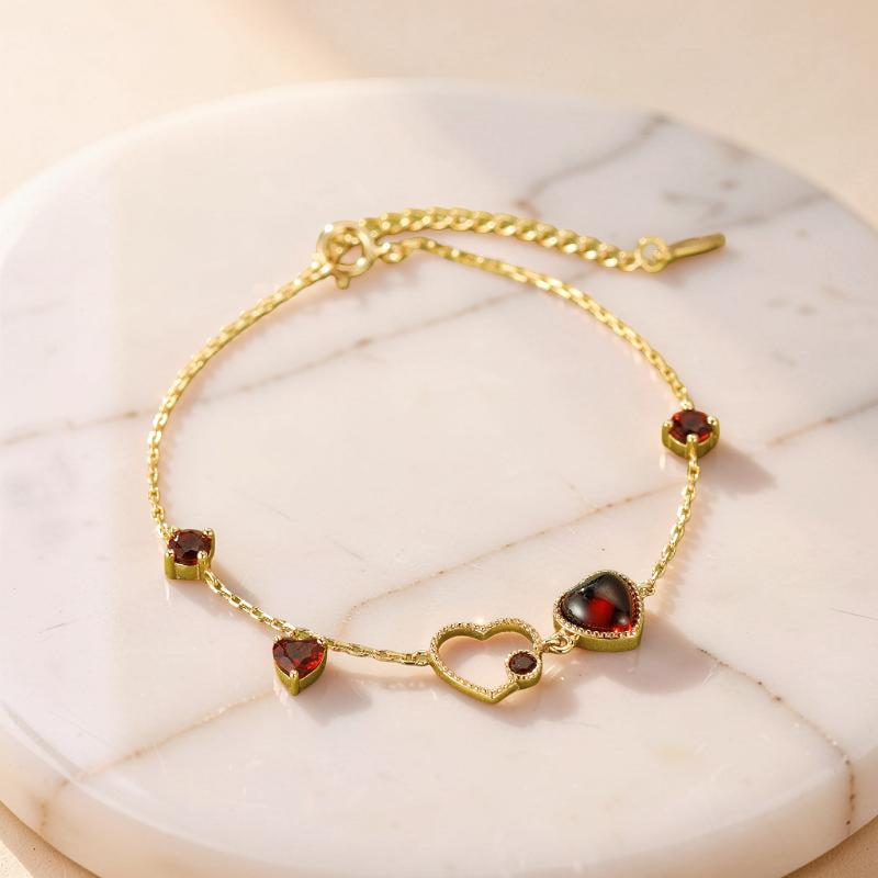 ATELIER-TIBET – Bracelet Grenat – Cœur Passionné, Argent Plaqué Or 14K