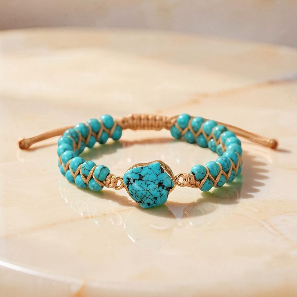 ATELIER-TIBET – Bracelet Turquoise – Fil d'Amour, Argent Plaqué Or