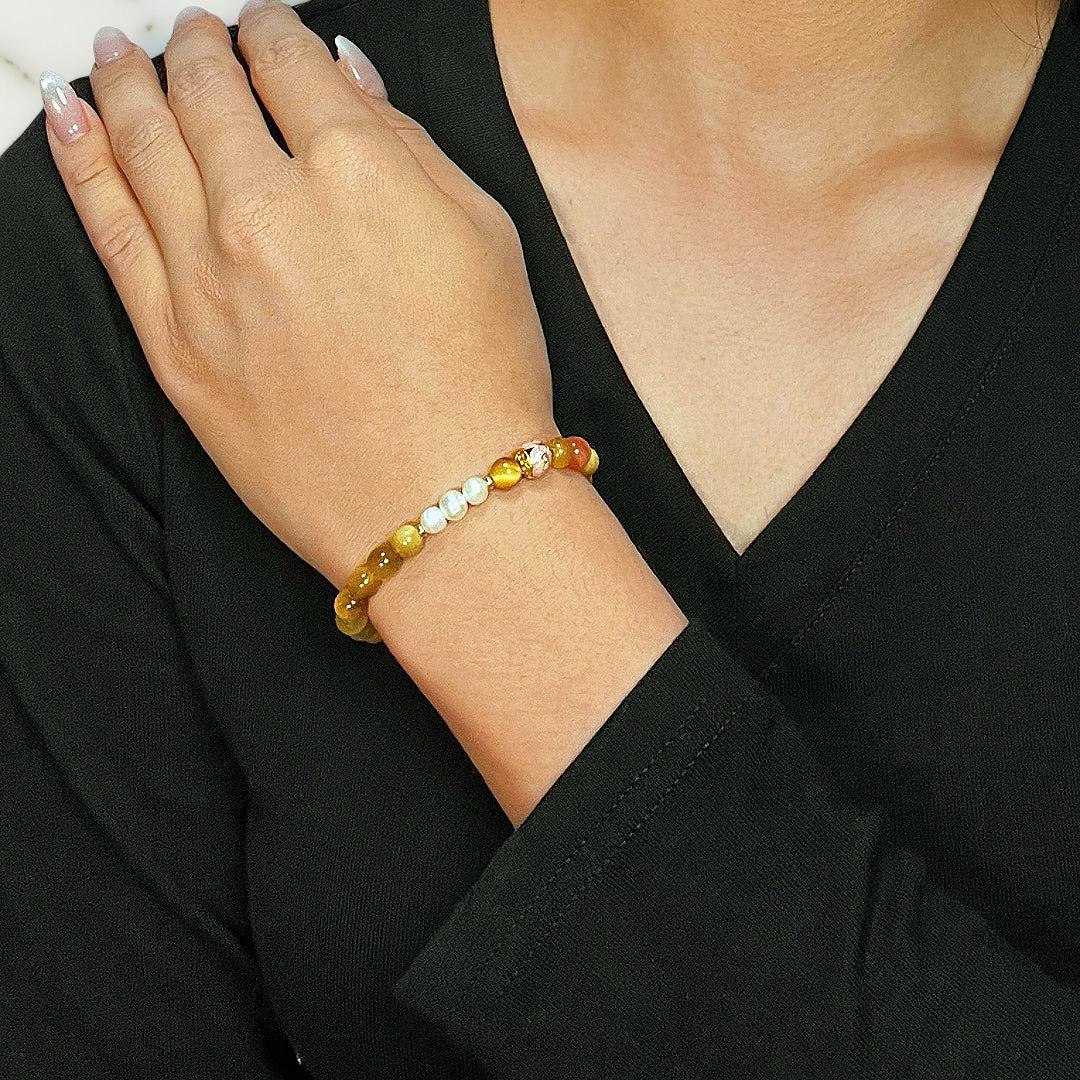 ATELIER-TIBET – Bracelet Œil de Tigre et Perles – Éclat Impérial