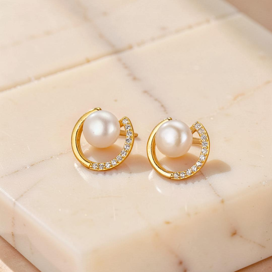 ATELIER-TIBET – Boucles d’Oreilles Perle – Éclat Lunaire, Argent 925
