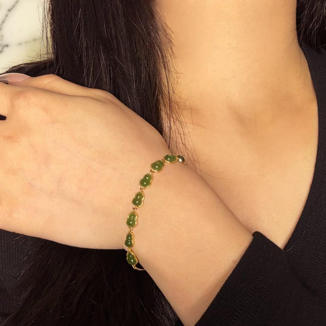 ATELIER-TIBET – Bracelet Jade – Fortune Éternelle, Argent Plaqué Or