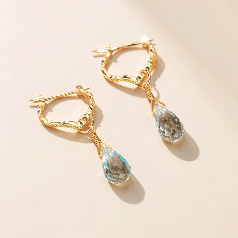 ATELIER-TIBET – Boucles d'Oreilles Topaze Bleue – Goutte de Sérénité, Argent Plaqué Or