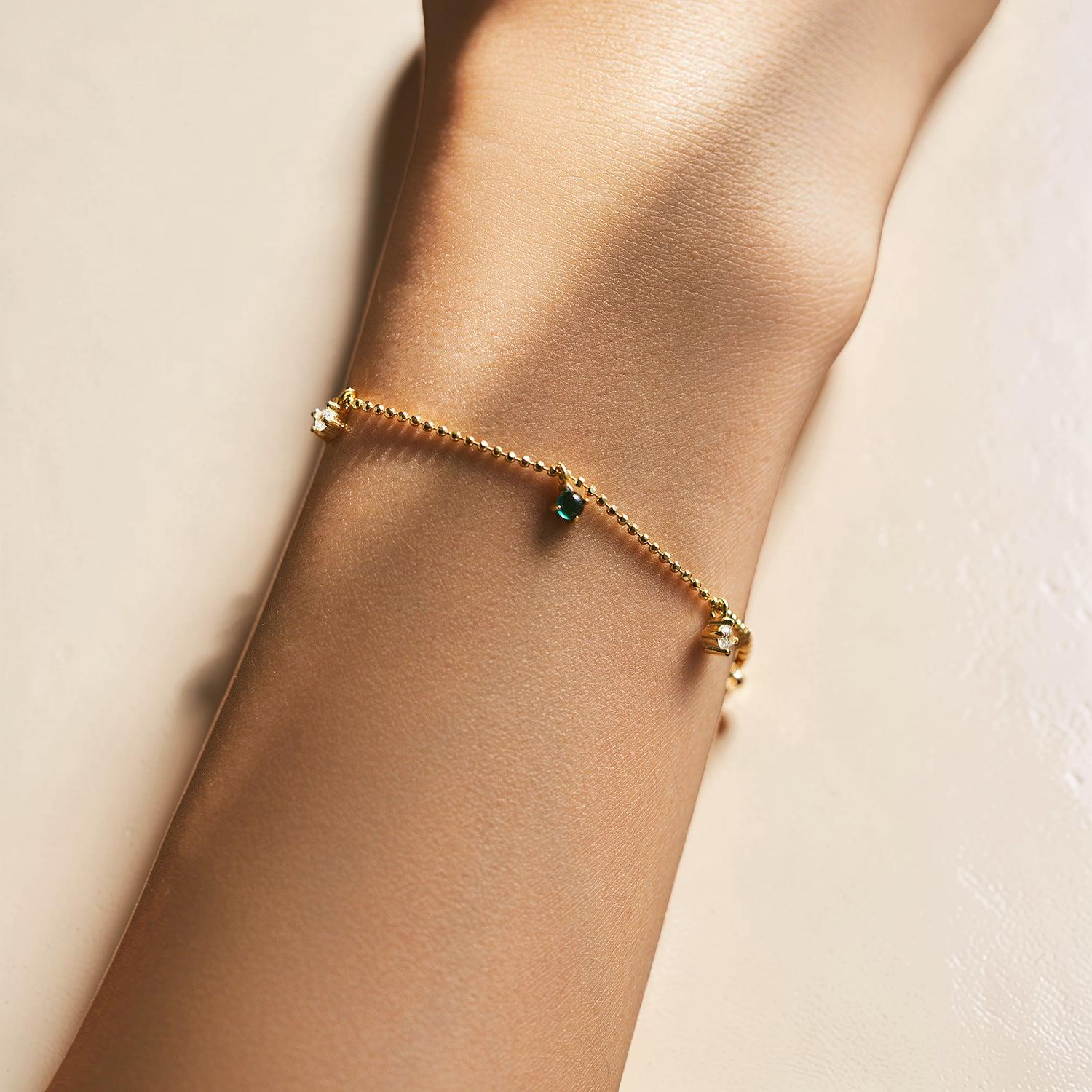 ATELIER-TIBET – Bracelet Émeraude – Rosée Lumineuse, Argent 925