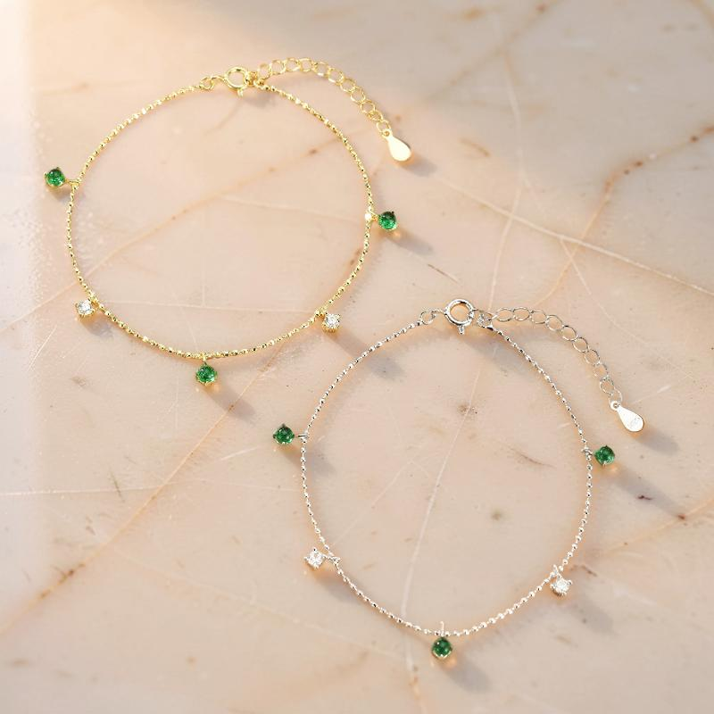 ATELIER-TIBET – Bracelet Émeraude – Rosée Lumineuse, Argent 925