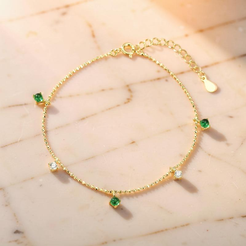ATELIER-TIBET – Bracelet Émeraude – Rosée Lumineuse, Argent 925