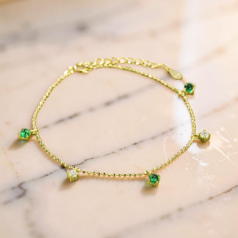 ATELIER-TIBET – Bracelet Émeraude – Rosée Lumineuse, Argent 925