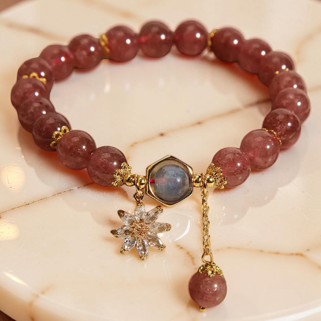 ATELIER-TIBET – Bracelet Quartz Fraise et Cristal de Roche – Fleur Cosmique