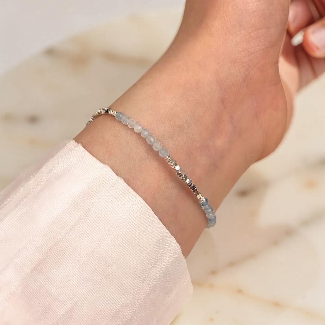 ATELIER-TIBET – Bracelet Aigue-marine – Brume Matinale, Argent
