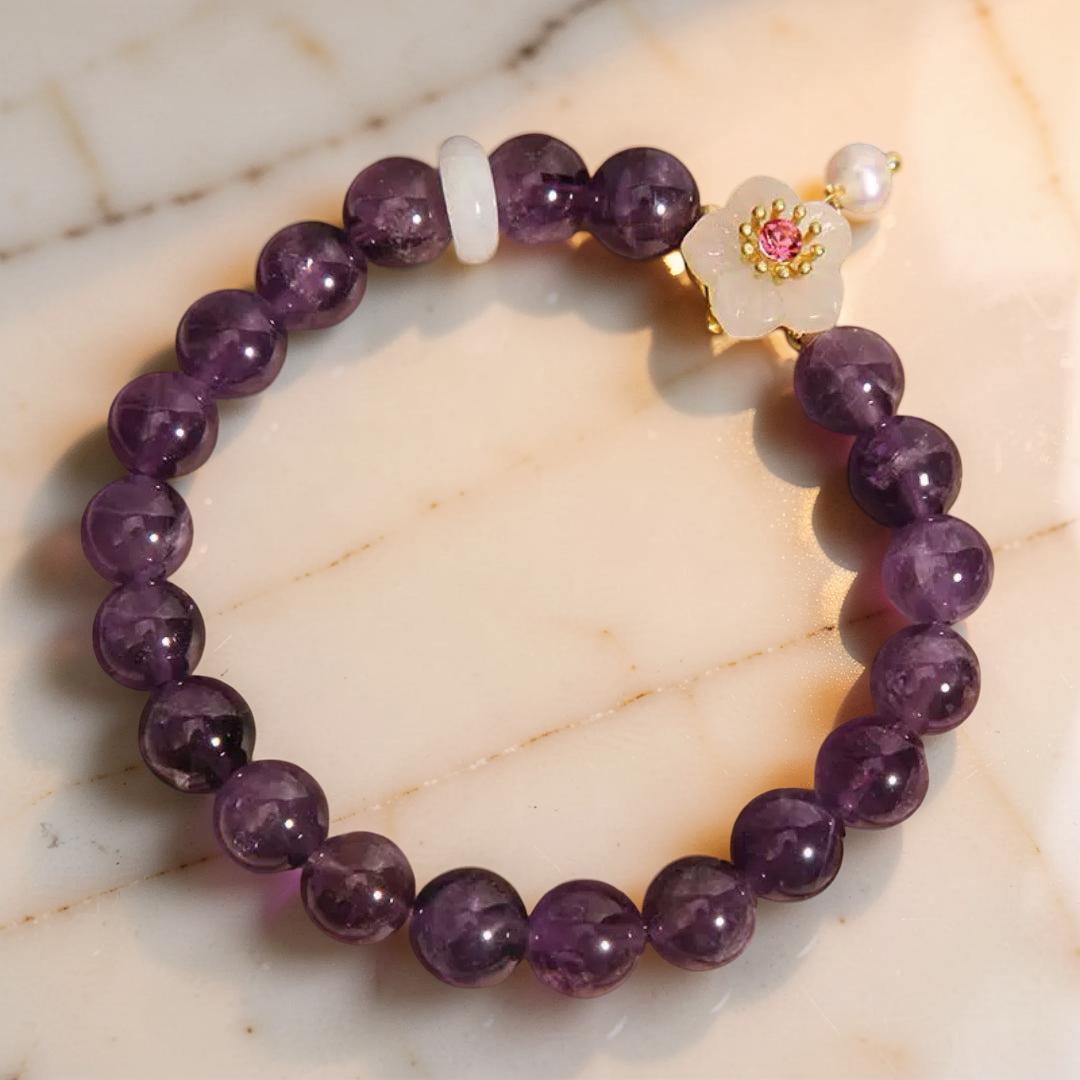 ATELIER-TIBET – Bracelet Améthyste, Jade et Perle – Fleur de Sérénité