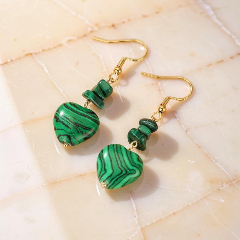 ATELIER-TIBET – Boucles d'Oreilles Pierres Naturelles – Cœur Protecteur