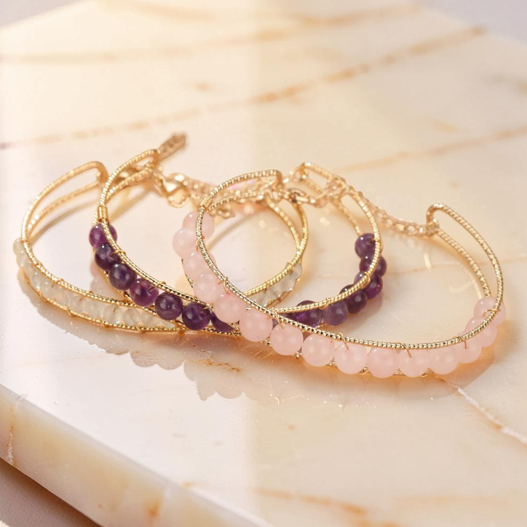 ATELIER-TIBET – Bracelet Quartz Rose, Améthyste ou Aigue-Marine – Beauté Énergétique