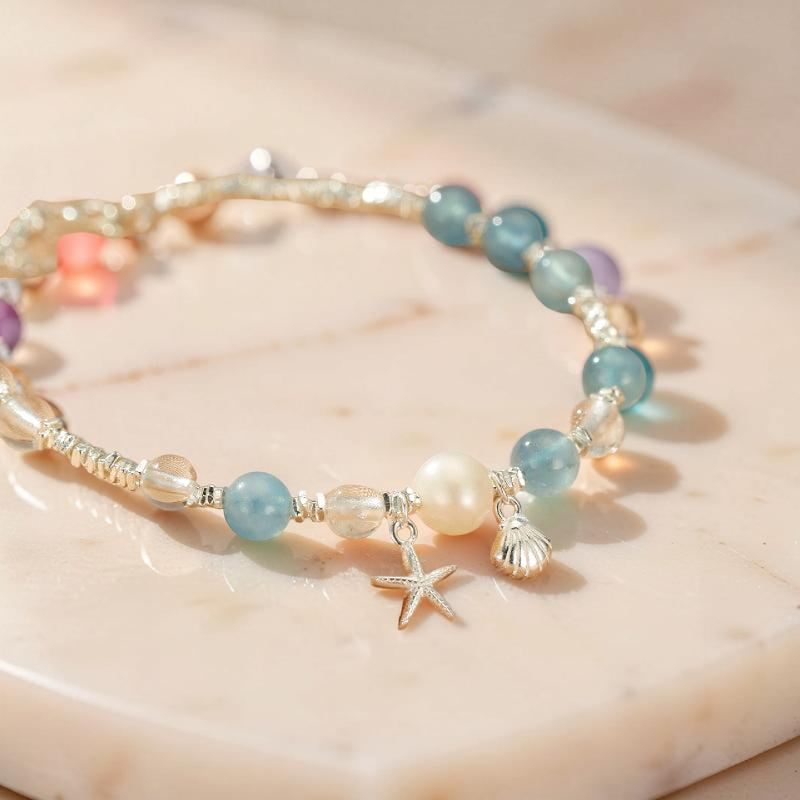 ATELIER-TIBET – Bracelet Aigue-Marine et Perle – Harmonie Marine, Argent