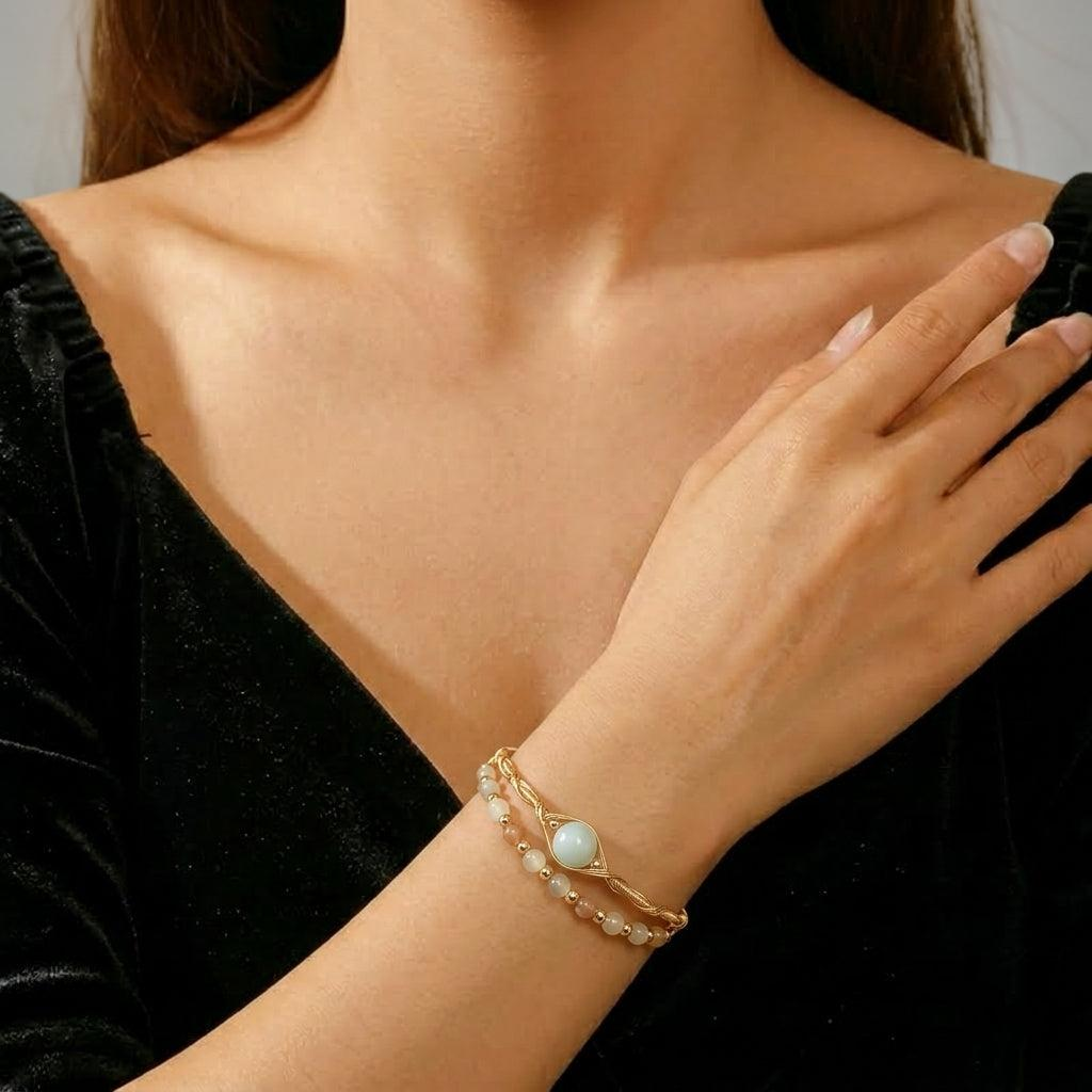 ATELIER-TIBET – Bracelet Pierre de Lune – Lumière Céleste, Plaqué Or 14K