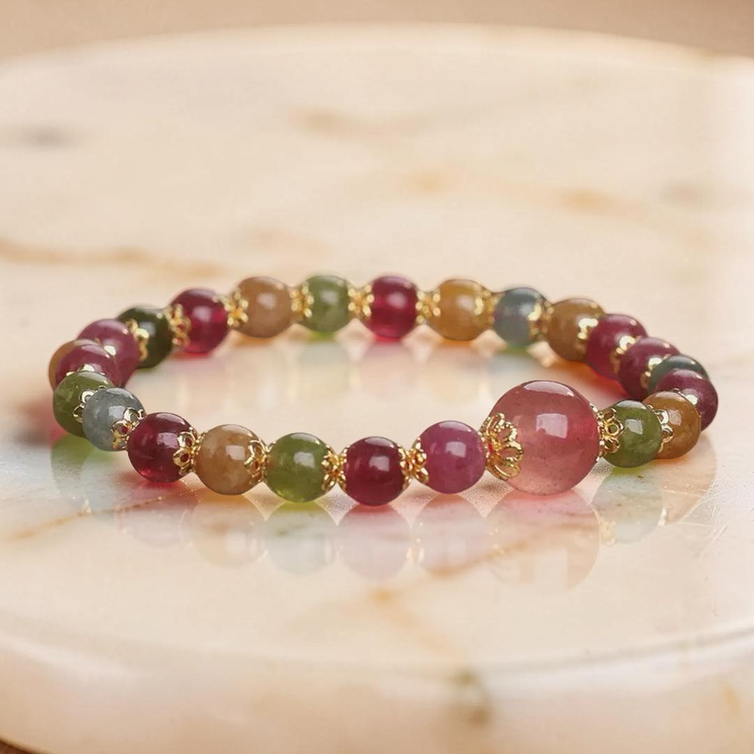 ATELIER-TIBET – Bracelet Tourmaline et Quartz Fraise – Harmonie Lumineuse