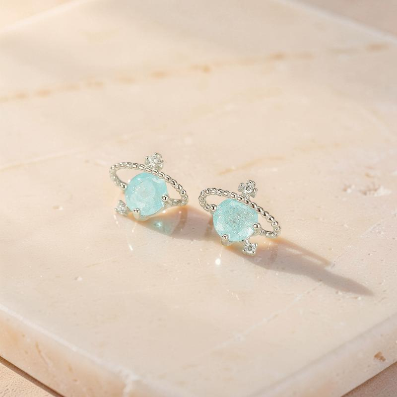 ATELIER-TIBET – Boucles d'oreilles Aigue marine – Petite Galaxie, Argent