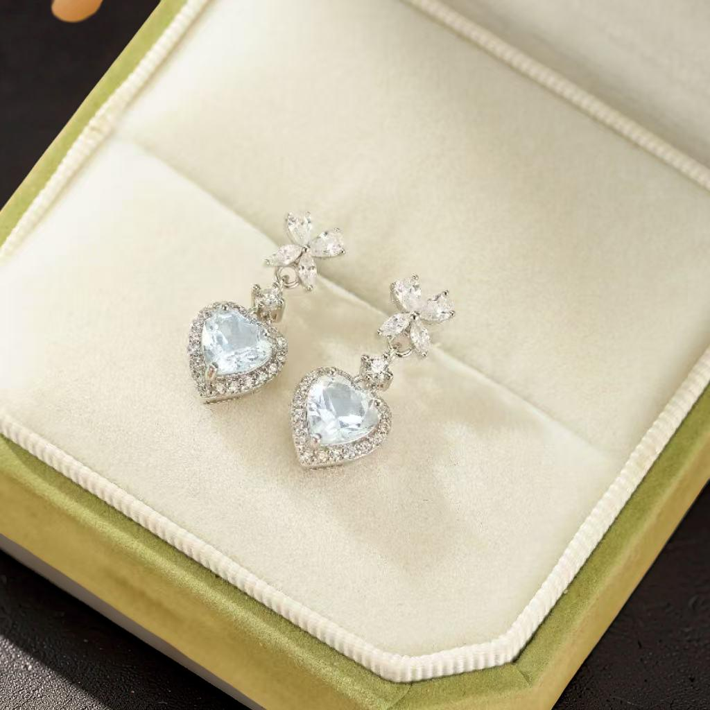 ATELIER-TIBET – Boucles d'oreilles Aigue marine – Amour Fleuri, Argent 925