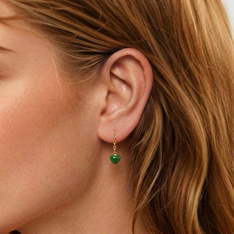 ATELIER-TIBET – Boucles d'Oreilles Jade – Cœur de Sérénité, Argent Plaqué Or