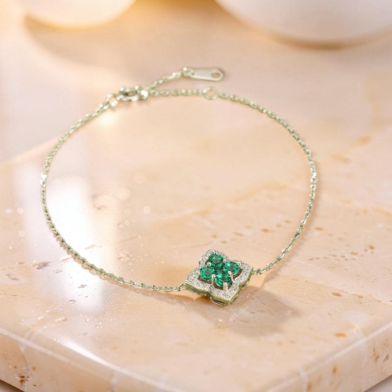 ATELIER-TIBET – Bracelet Émeraude – Fleur de Chance, Argent 925