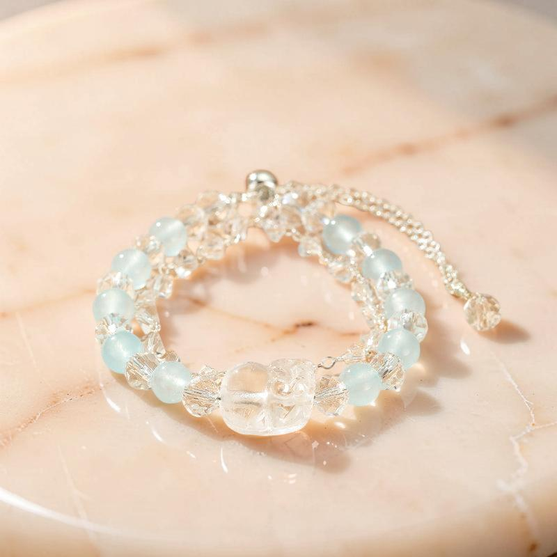ATELIER-TIBET – Bracelet Aigue-marine et Cristal de Roche – Garde Précieux, Alliage