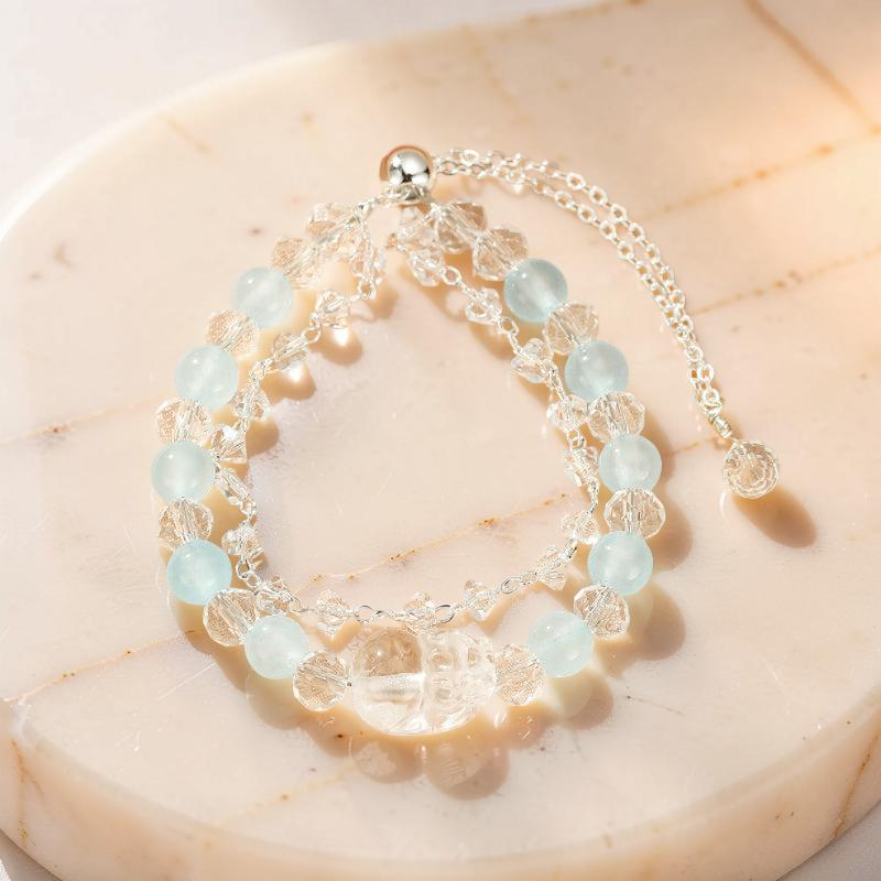 ATELIER-TIBET – Bracelet Aigue-marine et Cristal de Roche – Garde Précieux, Alliage