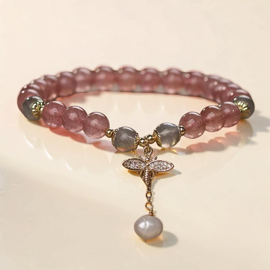ATELIER-TIBET – Bracelet Quartz Fraise et Labradorite – Abeille Poétique
