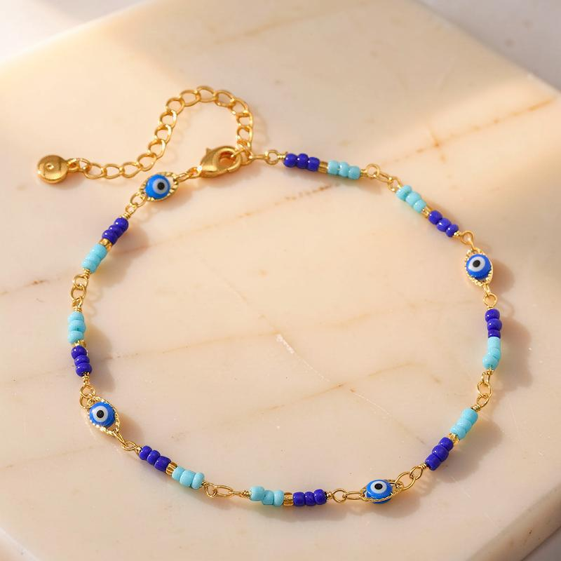 ATELIER-TIBET – Bracelet de Cheville Mauvais Œil – Caresse des Flots, Plaqué Or