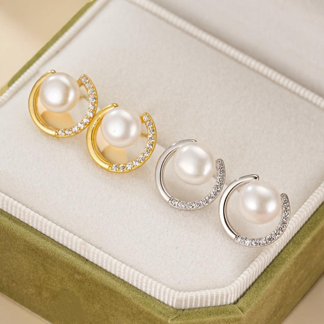 ATELIER-TIBET – Boucles d’Oreilles Perle – Éclat Lunaire, Argent 925