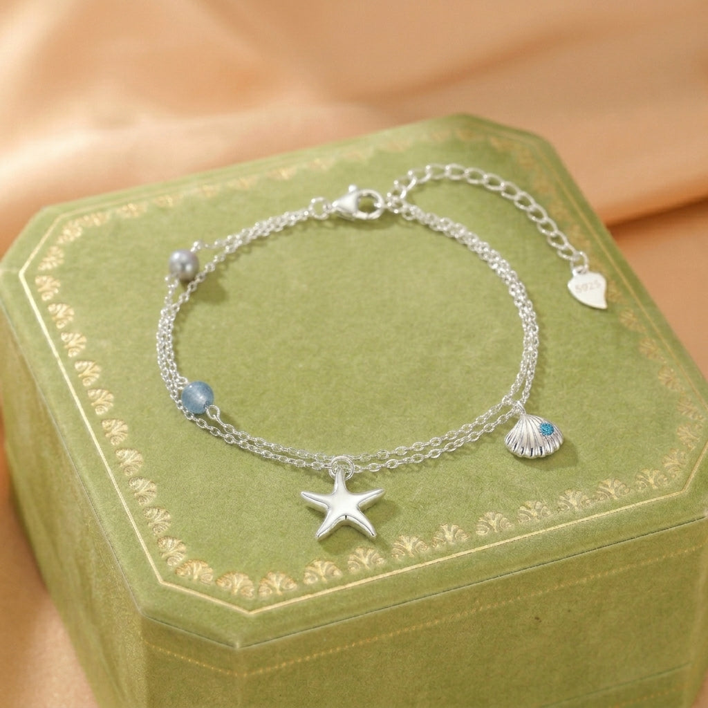 ATELIER-TIBET – Bracelet Aigue-marine et Perle – Étoile des Mers, Argent S925