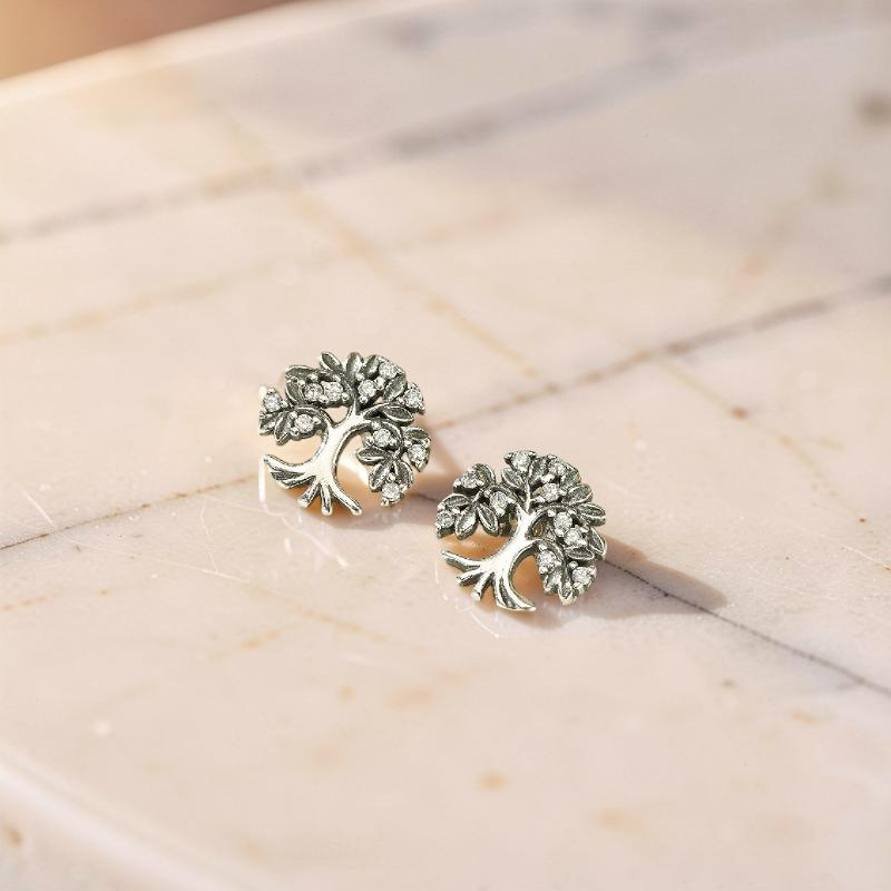 ATELIER-TIBET – Boucles d'Oreilles Arbre de Vie – Essence de Nature, Argent 925
