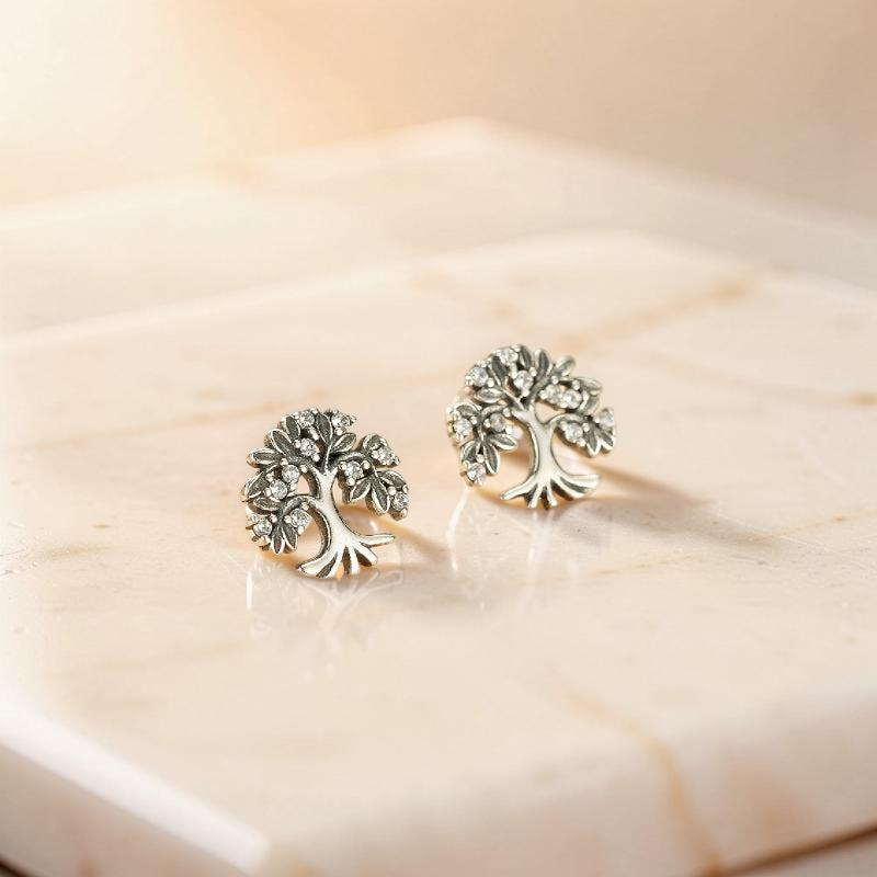 ATELIER-TIBET – Boucles d'Oreilles Arbre de Vie – Essence de Nature, Argent 925