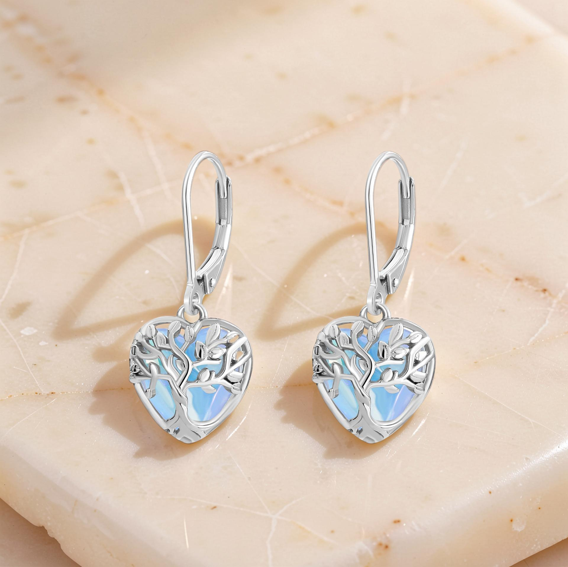 ATELIER-TIBET – Boucles d'Oreilles Pierre de Lune – Arbre Céleste, Argent S925