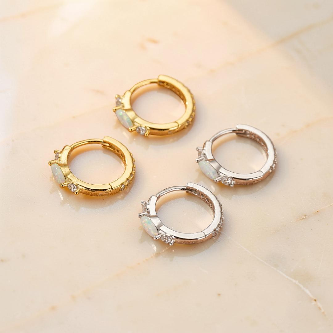 ATELIER-TIBET – Boucles d'Oreilles Opale – Halo Intemporel, Argent