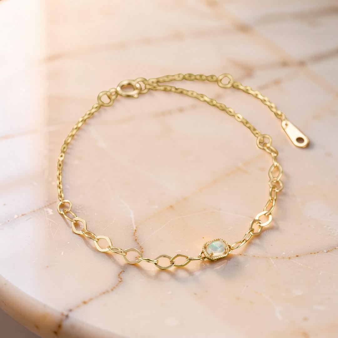 ATELIER-TIBET – Bracelet Opale – Lien Précieux, Argent Plaqué Or