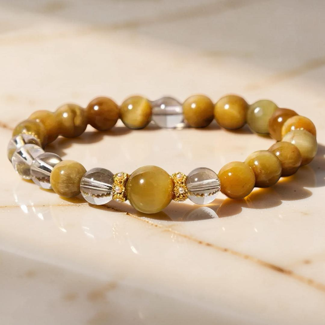 ATELIER-TIBET – Bracelet Œil de Tigre et Cristal de Roche – Force Féminine
