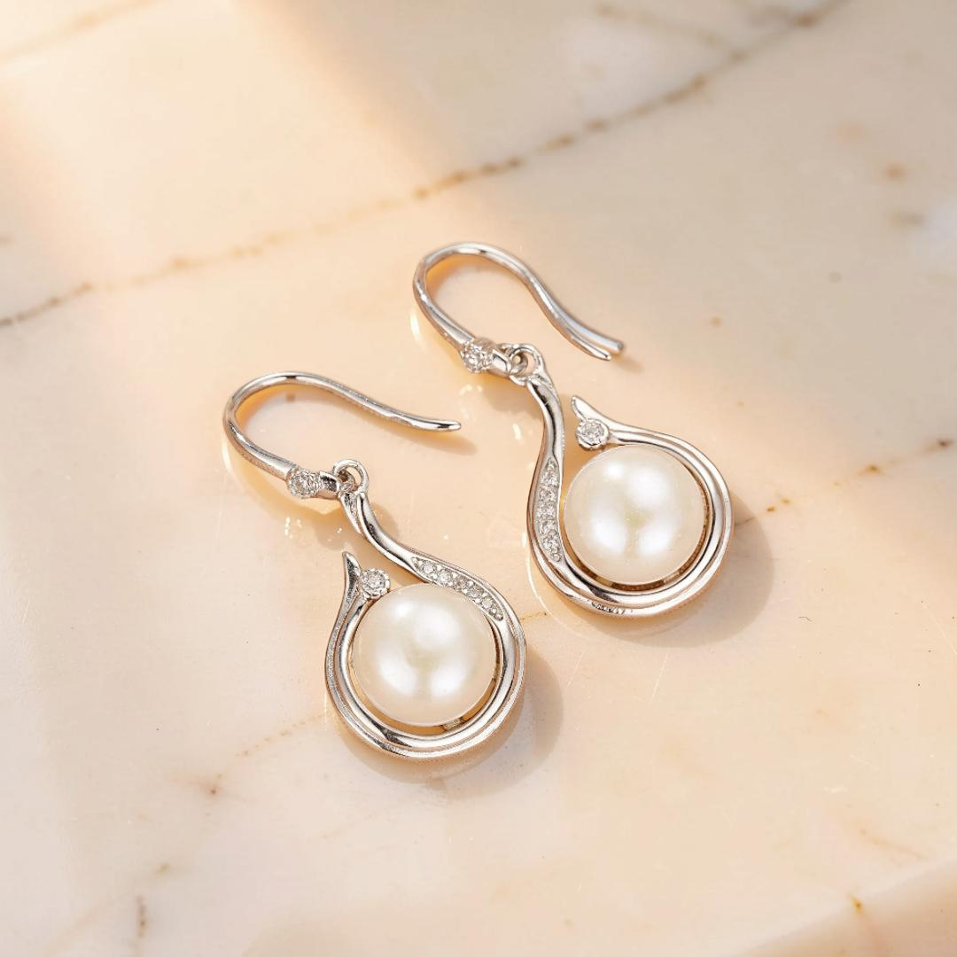 ATELIER-TIBET – Boucles d'Oreilles Perle – Goutte Royale, Argent