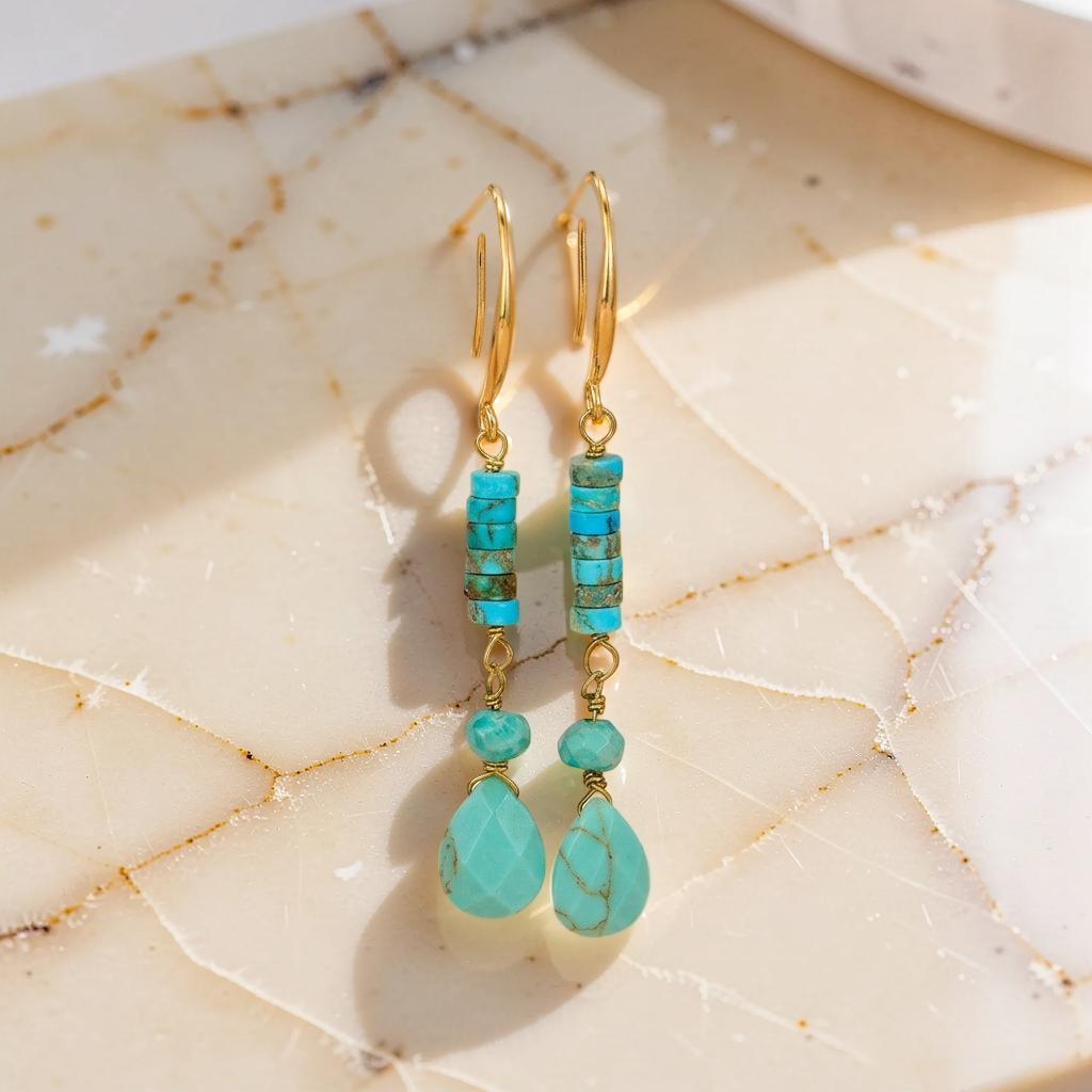 ATELIER-TIBET – Boucles d'Oreilles Turquoise – Cylindre