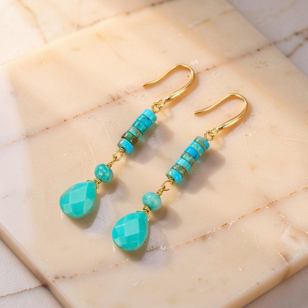 ATELIER-TIBET – Boucles d'Oreilles Turquoise – Cylindre
