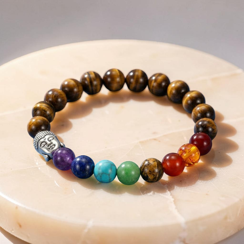 ATELIER-TIBET – Bracelet 7 Chakras Œil de Tigre et Pierres Naturelles - Bouddha