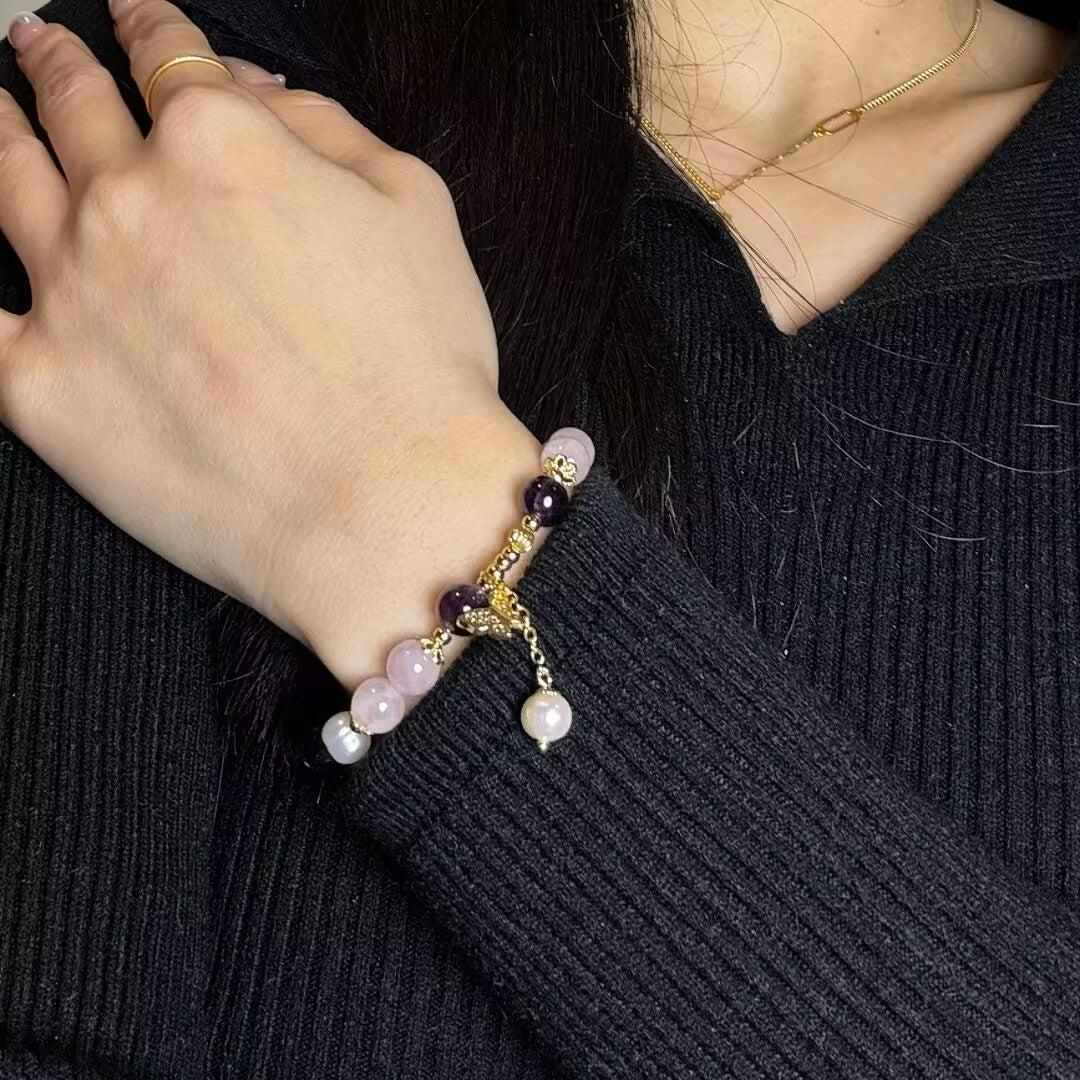 ATELIER-TIBET – Bracelet Améthyste Quartz Rose et Perle – Papillon