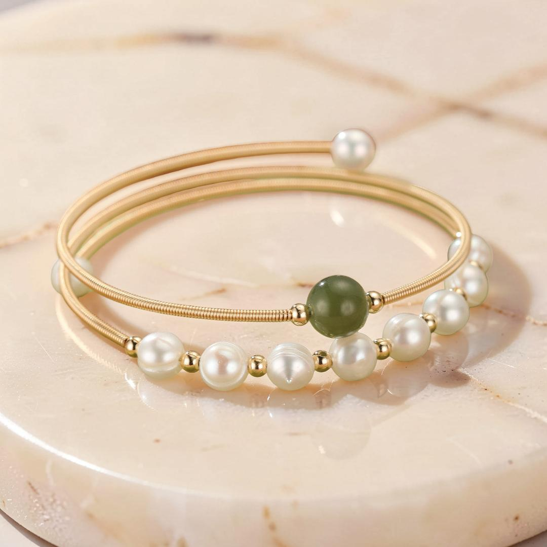 ATELIER-TIBET – Bracelet Jade Néphrite et Perle – Élégance Pure