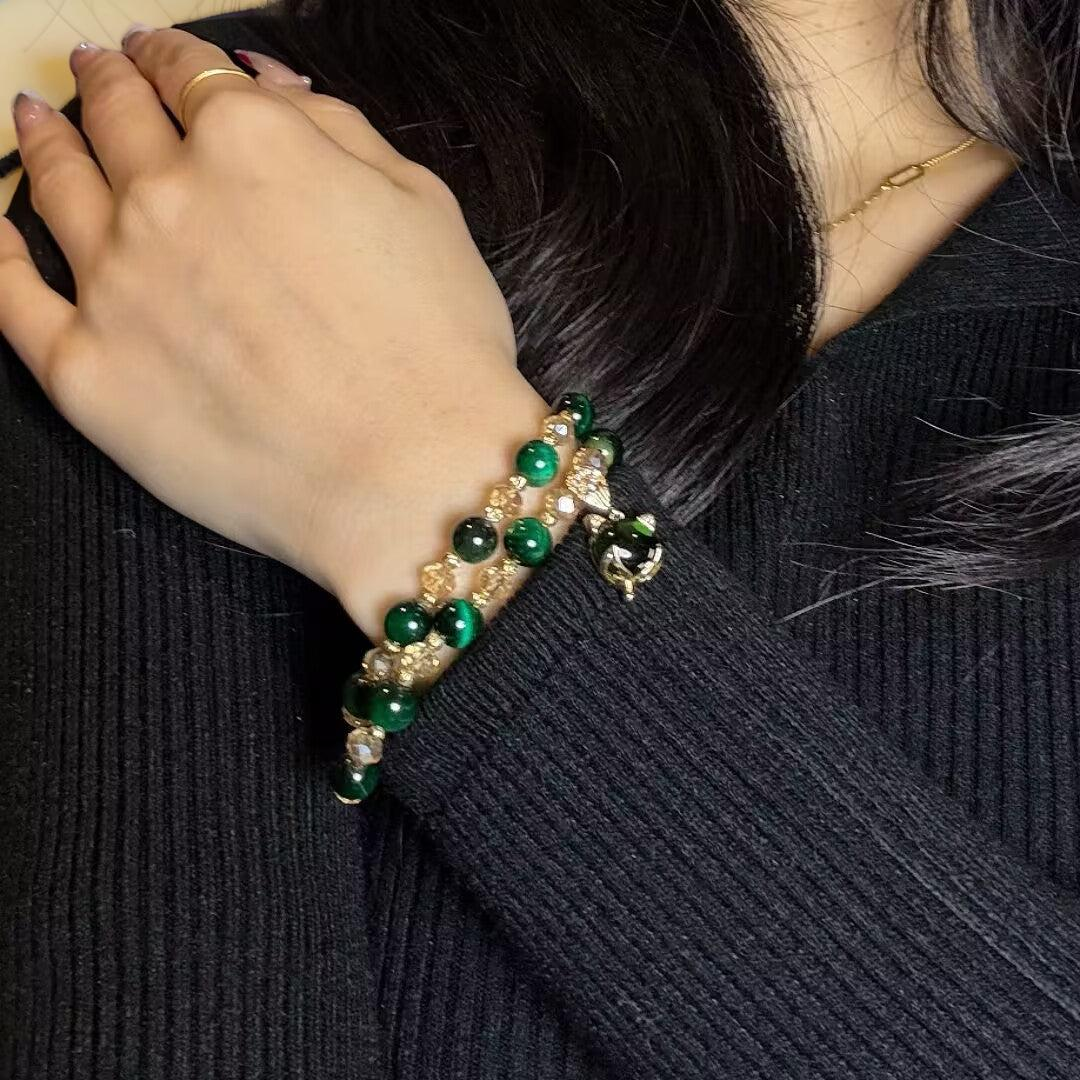 ATELIER-TIBET – Bracelet Œil de Tigre – Charme Félin, Argent Plaqué Or